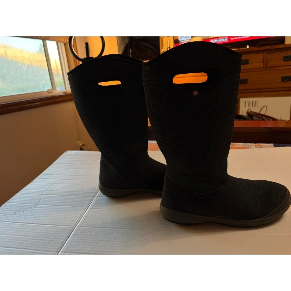 Bogs Charlie Tall Black Melange Waterproof Winter Boots Womens 9 72416-009